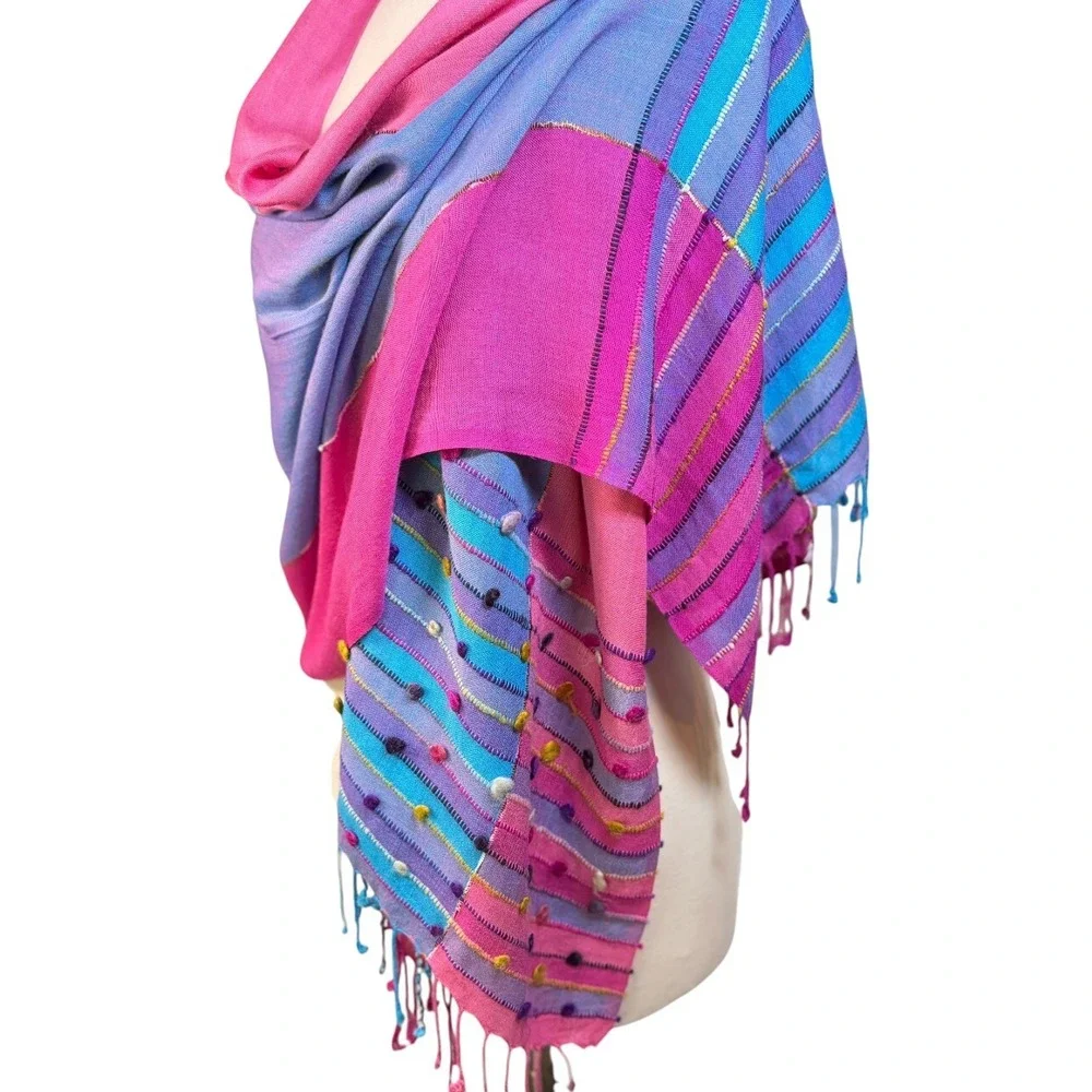 NWOT NO LABEL Bright Pink & Blue Bohemian Scarf/Shawl/Wrap